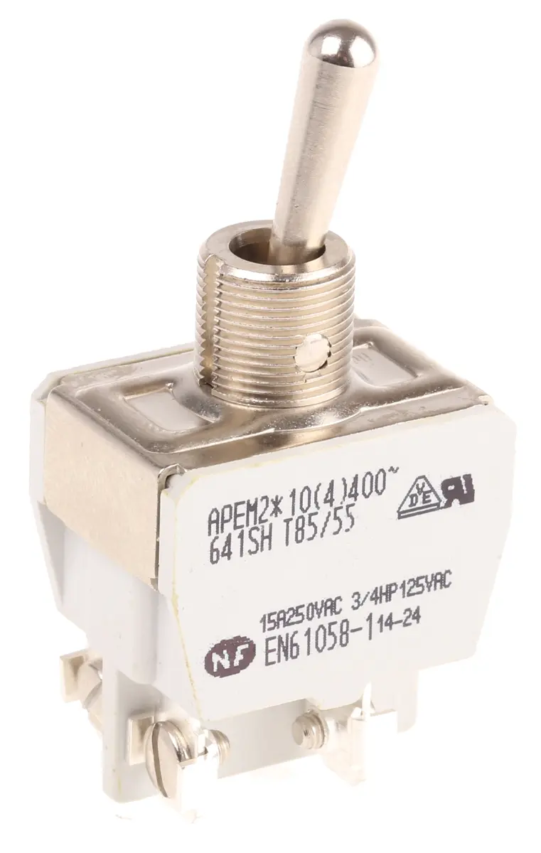 Produktfoto 1 von APEM Panel Kippschalter SPST, Ein-Aus, 24 V dc, 10A, Schraube
