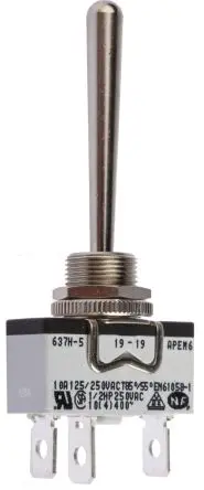 Produktfoto 1 von APEM Panel Kippschalter 1-poliger Umschalter, Ein-Aus-Ein, 25 V dc, 5A, Lot