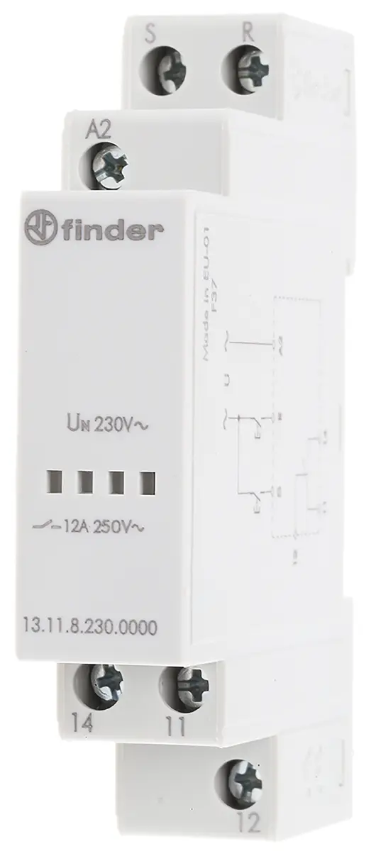 Produktfoto 1 von Finder 230V ac Spule 1-poliger Wechsler für DIN-Schienen 12A 700mW Bistabiles Relais
