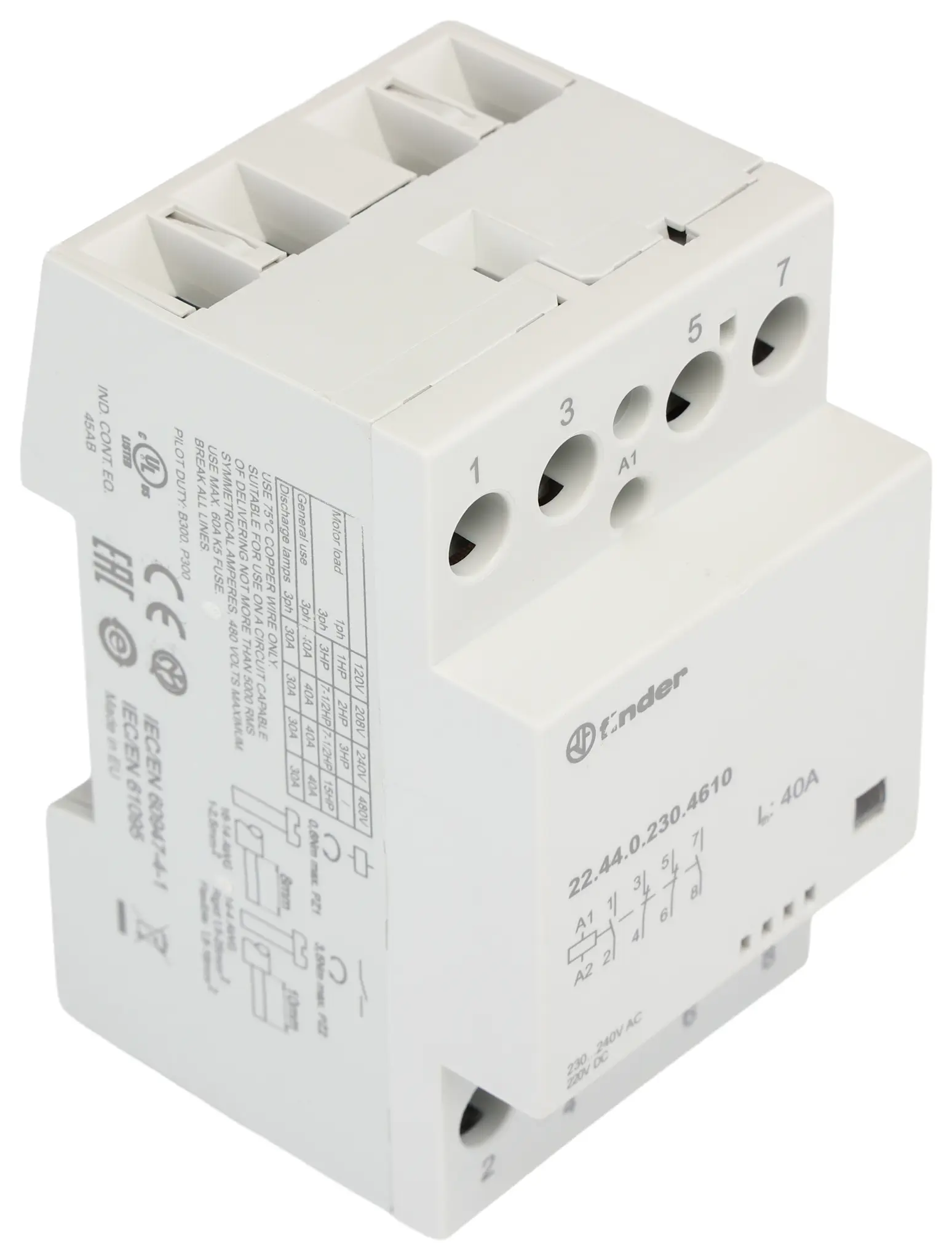 Produktfoto 1 von Finder 22 Schütz 240 V ac-Spule, 4-polig, 400V ac, 480 V ac / 40 A 6 VA 2 Schließer/2 Öffner