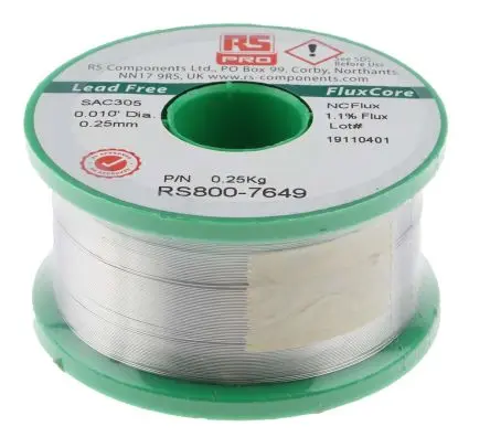 Produktfoto 1 von RS PRO Draht Lötzinn bleifrei 96.5 %Sn 0 %Pb 0.5 %Cu 3 %Ag, 217 °C, Ø 0.25 mm / 250 g