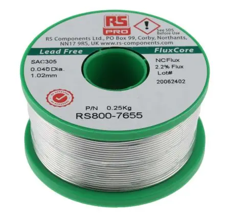 Produktfoto 1 von RS PRO Draht Lötzinn bleifrei 96.5 %Sn 0 %Pb 0.5 %Cu 3 %Ag, 217 °C, Ø 1.01 mm / 250 g