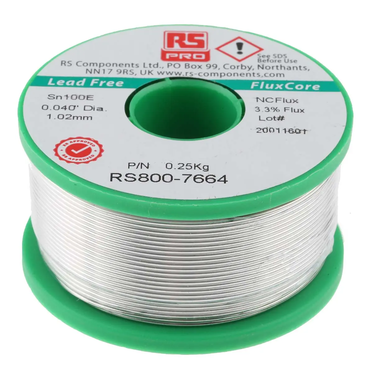 Produktfoto 1 von RS PRO Draht Lötzinn bleifrei 99.5 %Sn 0 %Pb 0.5 %Cu, 228 °C, Ø 1.01 mm / 250 g