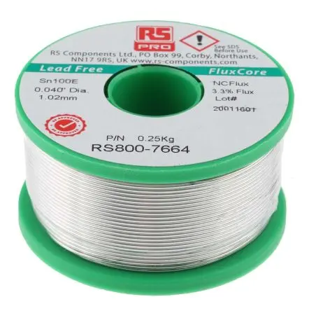 Produktfoto 1 von RS PRO Draht Lötzinn bleifrei 99.5 %Sn 0 %Pb 0.5 %Cu, 228 °C, Ø 1.01 mm / 250 g