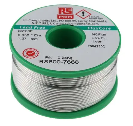 Produktfoto 1 von RS PRO Draht Lötzinn bleifrei 99.5 %Sn 0 %Pb 0.5 %Cu, 228 °C, Ø 1.27 mm / 250 g