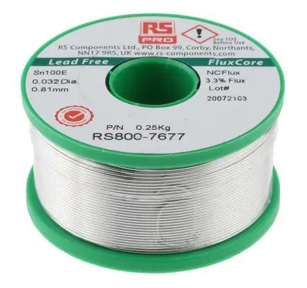 Produktfoto 1 von RS PRO Draht Lötzinn bleifrei 99.5 %Sn 0 %Pb 0.5 %Cu, 228 °C, Ø 0.81 mm / 250 g