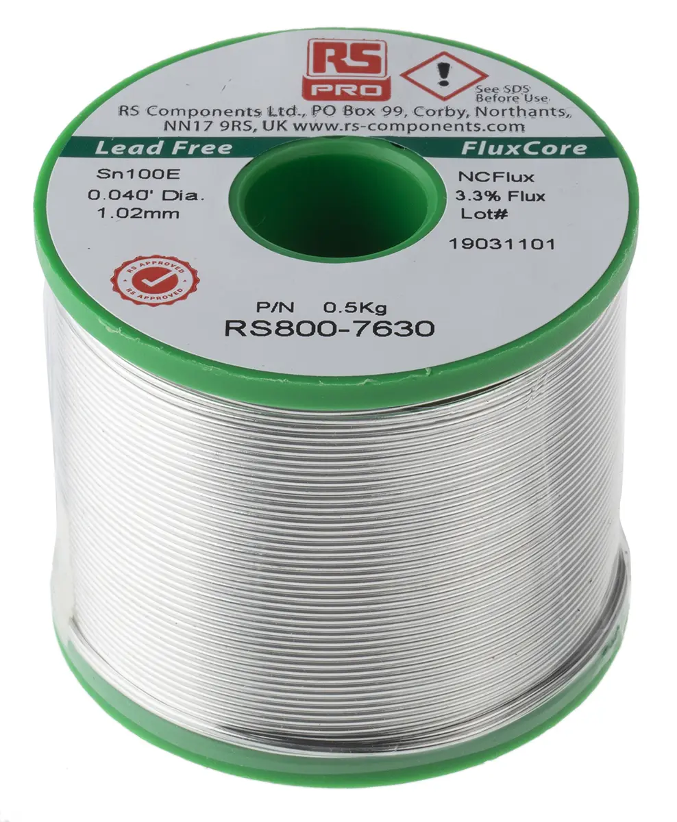 Produktfoto 1 von RS PRO Draht Lötzinn bleifrei 99.5 %Sn 0 %Pb 0.5 %Cu, 228 °C, Ø 1.02 mm / 500 g
