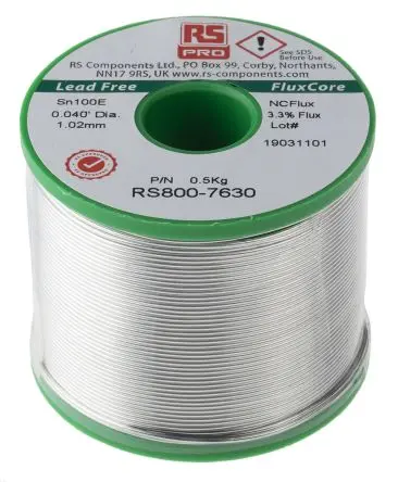 Produktfoto 1 von RS PRO Draht Lötzinn bleifrei 99.5 %Sn 0 %Pb 0.5 %Cu, 228 °C, Ø 1.02 mm / 500 g