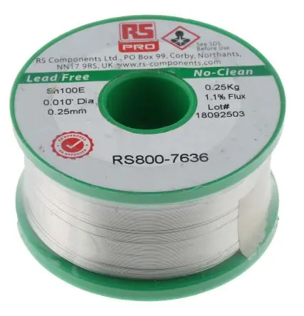 Produktfoto 1 von RS PRO Draht Lötzinn bleifrei 99.5 %Sn 0 %Pb 0.5 %Cu, 228 °C, Ø 0.25 mm / 250 g