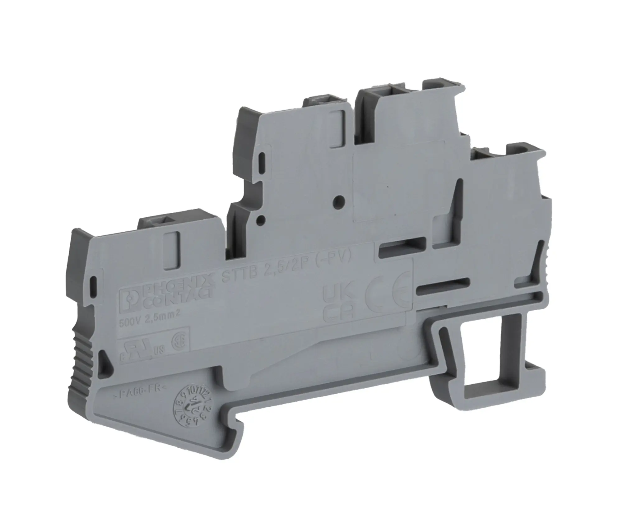 Produktfoto 1 von Phoenix Contact STTB 2.5/ 2P Anschlussklemmenblock für Durchkontaktierung 2 Grau, 2.5 mm², 500 V Klemme