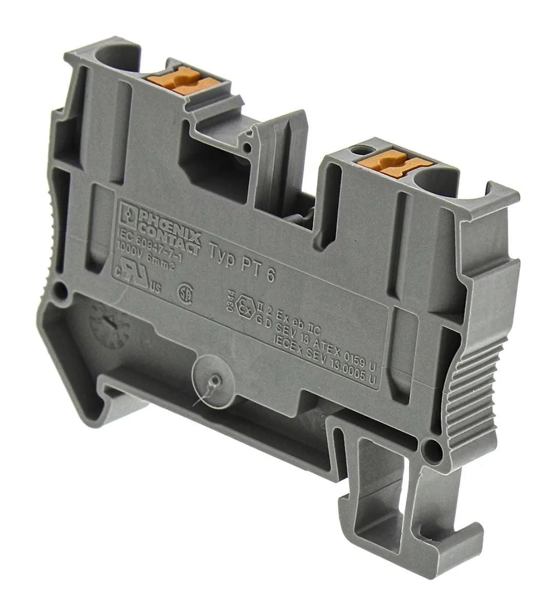 Produktfoto 1 von Phoenix Contact PT 6 Anschlussklemmenblock für Durchkontaktierung 1 Grau, 10 mm², 1 kV Einsteck-Anschluss