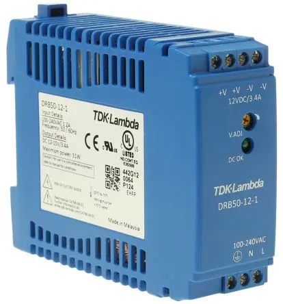 Produktfoto 1 von TDK-Lambda DRB DIN-Schienen Netzteil Geschalteter Modus 264V ac AC / 3.4 A 15V dc DC 50 W