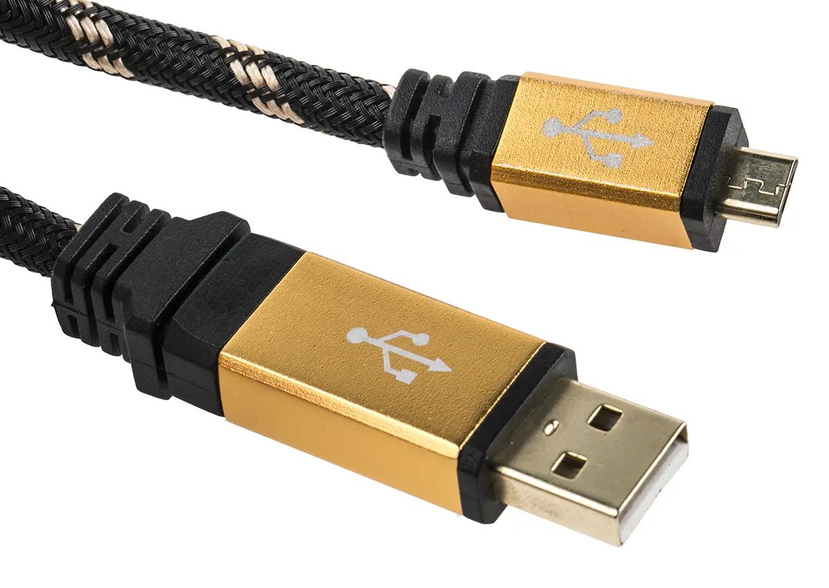 Produktfoto 1 von Roline Stecker ROLINE GOLD USB-Kabel, USB Typ A Stecker / Micro-USB Typ B, 800 mm USB 2.0 Gold, Schwarz