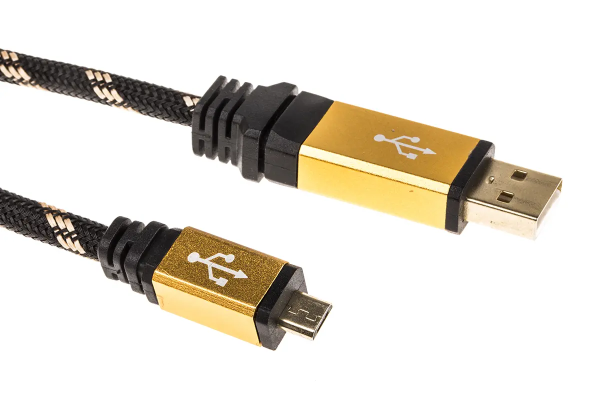 Produktfoto 1 von Roline Stecker ROLINE GOLD USB-Kabel, USB Typ A Stecker / Micro-USB Typ B, 1.8 m USB 2.0 Gold, Schwarz