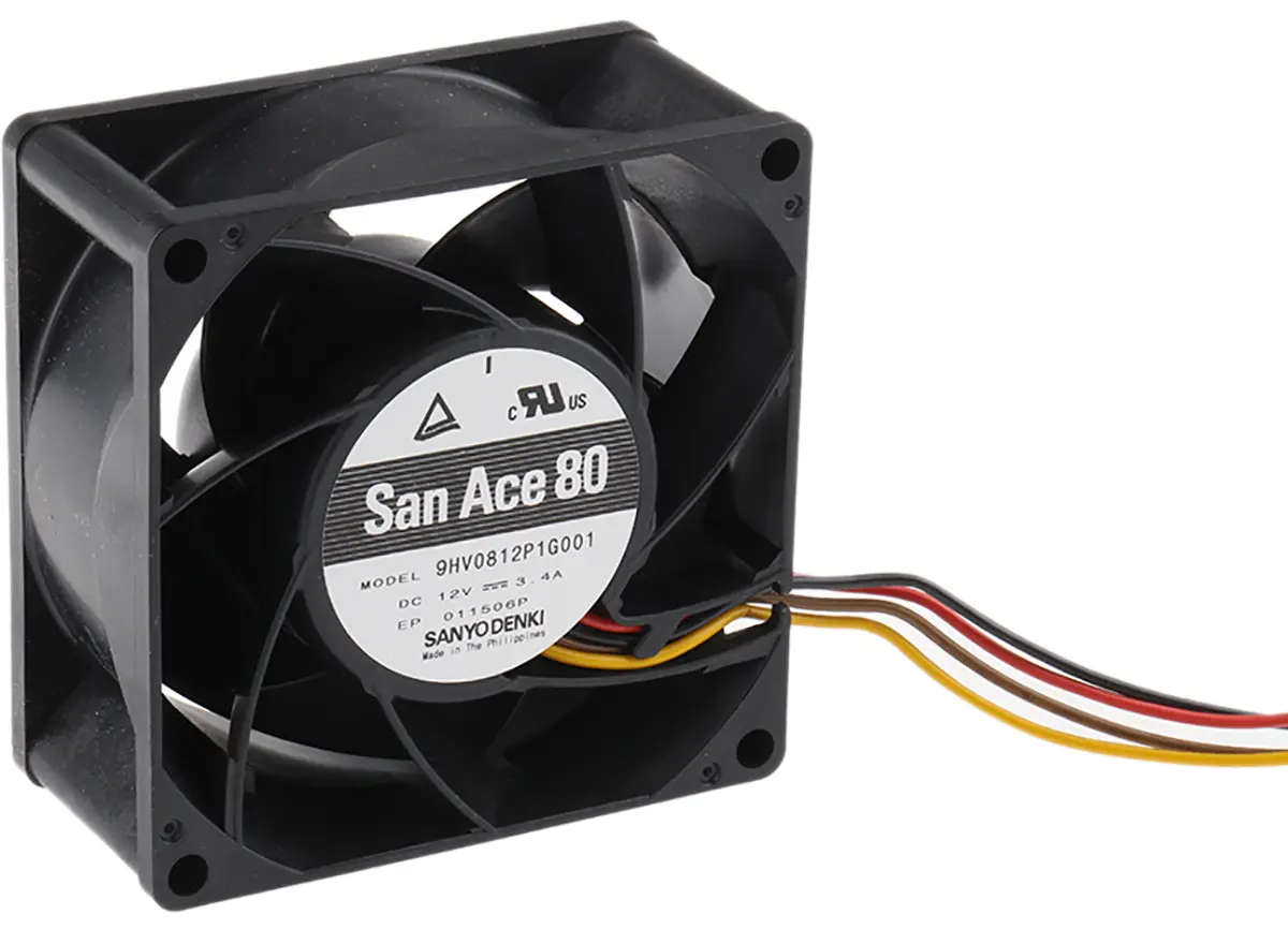 Produktfoto 1 von Sanyo Denki San Ace 9HV DC-Axiallüfter, Kugellager, 12 V dc / 40.8W, 80 x 80 x 38mm, 14900U/min, 222m³/h