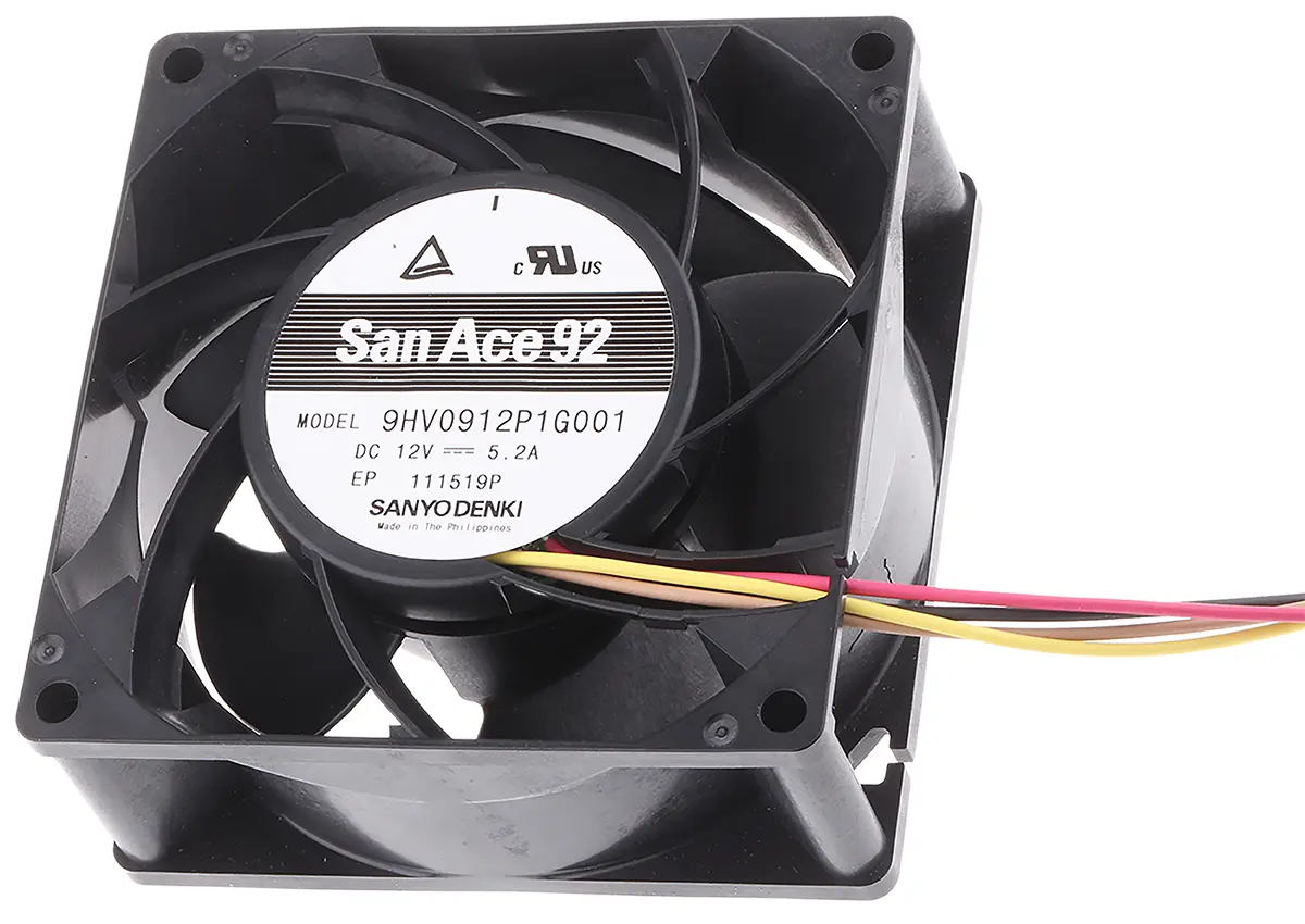 Produktfoto 1 von Sanyo Denki San Ace 9HV DC-Axiallüfter, Kugellager, 12 V dc / 62.4W, 92 x 92 x 38mm, 14900U/min, 306m³/h