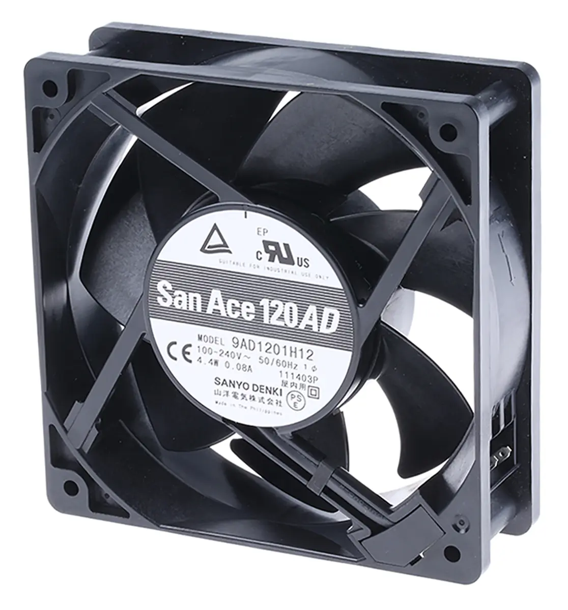 Produktfoto 1 von Sanyo Denki San Ace 9AD Axiallüfter, Kugel, 100V ac, 240 V ac / 4.4 W 80 mA, 3250 U/min, 180 m³/h 120 mm 120mm 38 mm