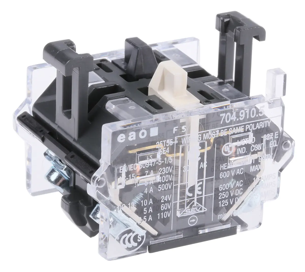 Produktfoto 1 von EAO 704 Drucktaster-Kontaktblock 1 Schließer, 1 Öffner 500V ac für Serie 04 Schraubanschluss