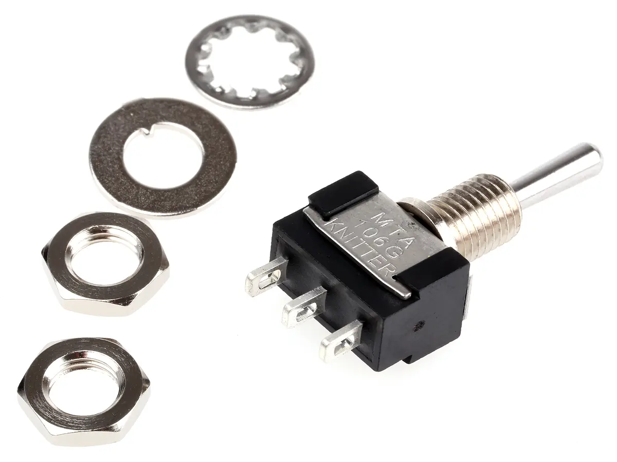 Produktfoto 1 von KNITTER-SWITCH Panel Kippschalter 1-poliger Umschalter, Ein-Aus-Ein, 250 V ac, 4A, Lot