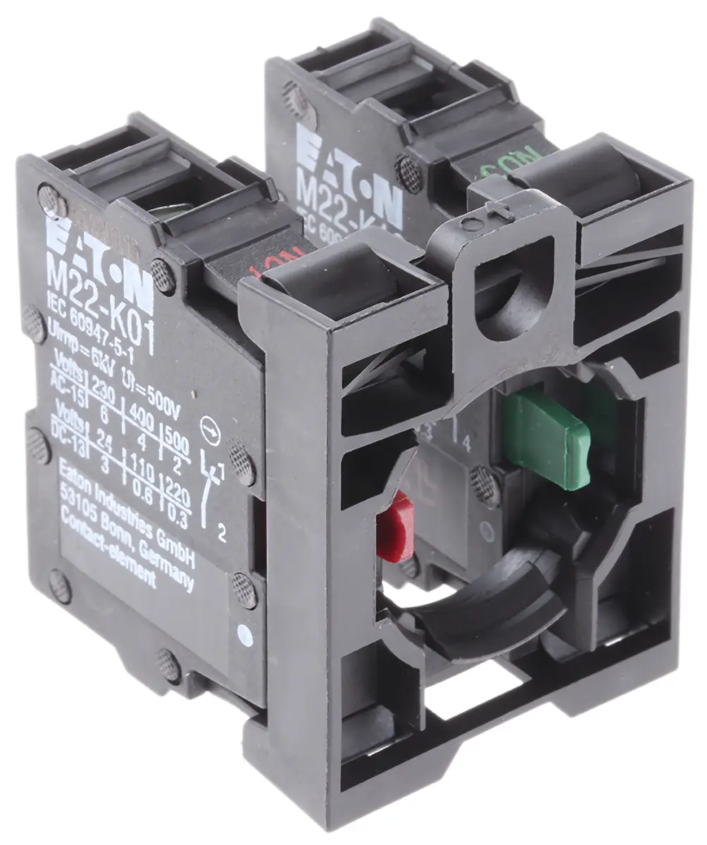 Produktfoto 1 von Eaton RMQ Titan M22 Kontaktblock und Halter 1 Schließer/1 Öffner 500V Schraube