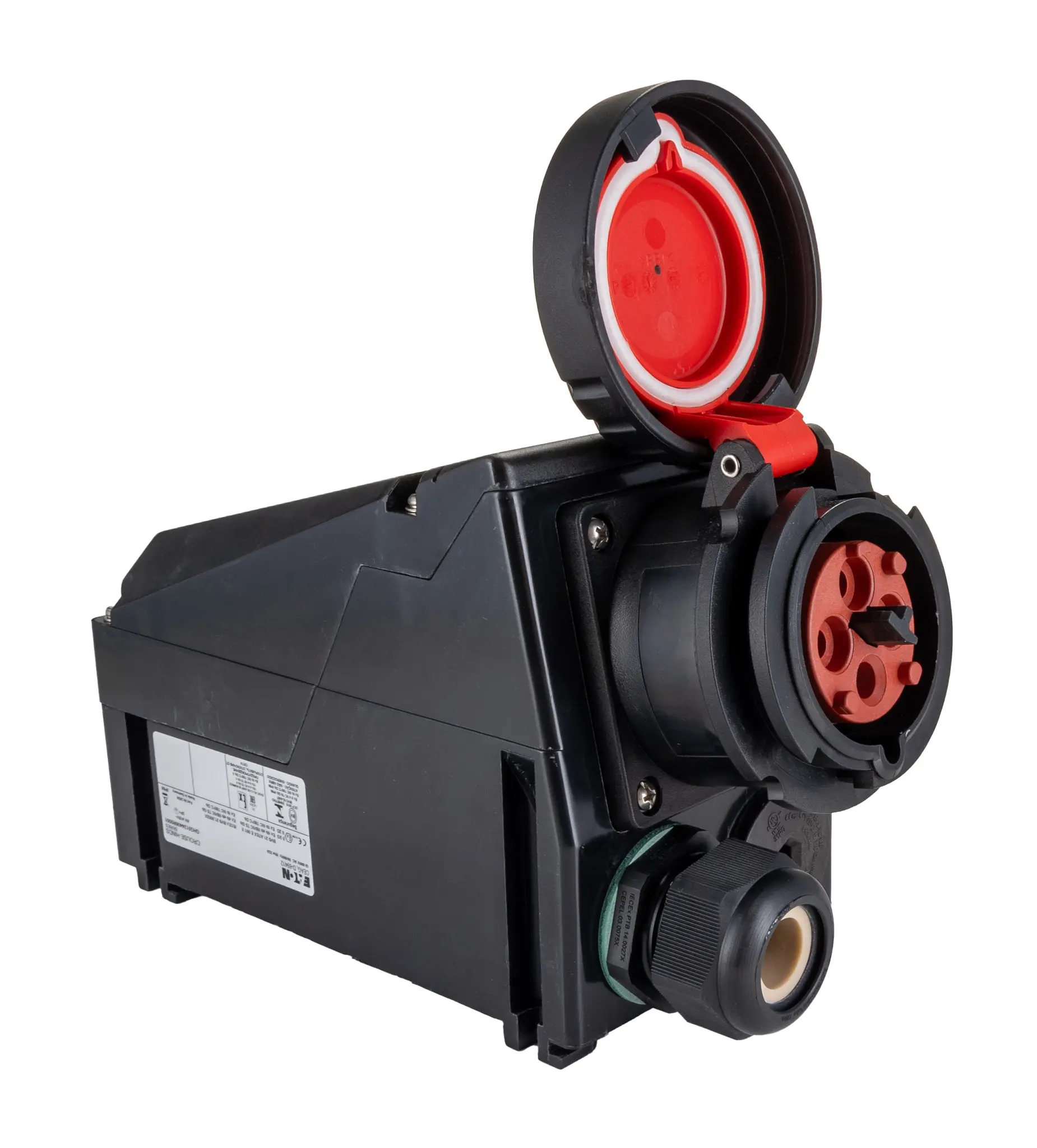 Produktfoto 1 von Eaton GHG Stromversorgungssteckverbinder in robuster Ausführung Schwarz, 415V / 32A, Wand IP54, IP66
