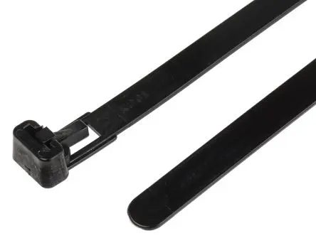 Produktfoto 1 von RS PRO Nylon 6.6 Kabelbinder Lösbar Schwarz 7.6mm x 250 mm