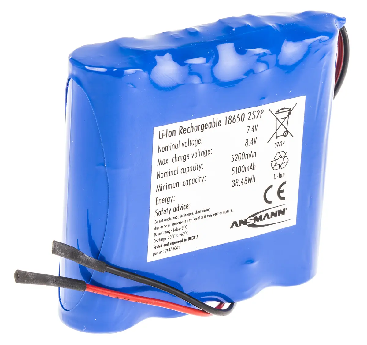 Produktfoto 1 von Ansmann Li-Ion Akkupack, 4-Zellen 7.2V / 5.2Ah, Draht-Anschluss