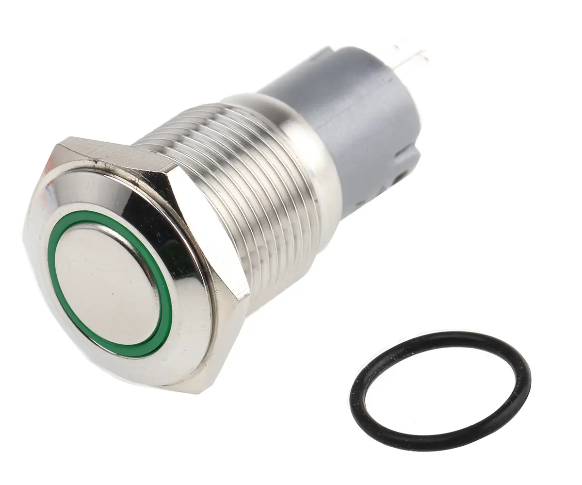 Produktfoto 1 von RS PRO Druckschalter Grün Beleuchtet Rastend Panel Ø 16 mm, 1-poliger Umschalter / 3A 250 V ac, IP65, IP67