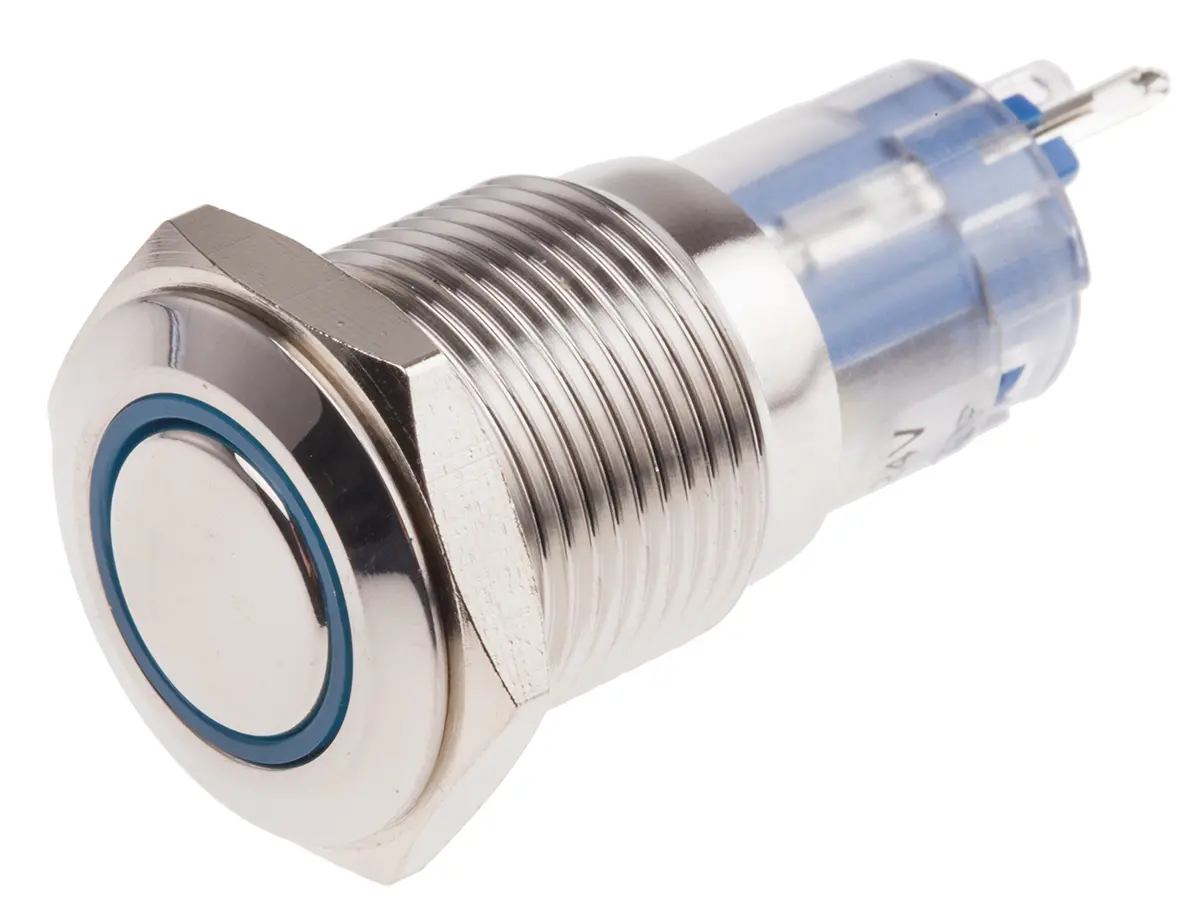 Produktfoto 1 von RS PRO Druckschalter Blau Beleuchtet Rastend Panel Ø 16 mm, 1-poliger Umschalter / 3A 250 V ac, IP65, IP67