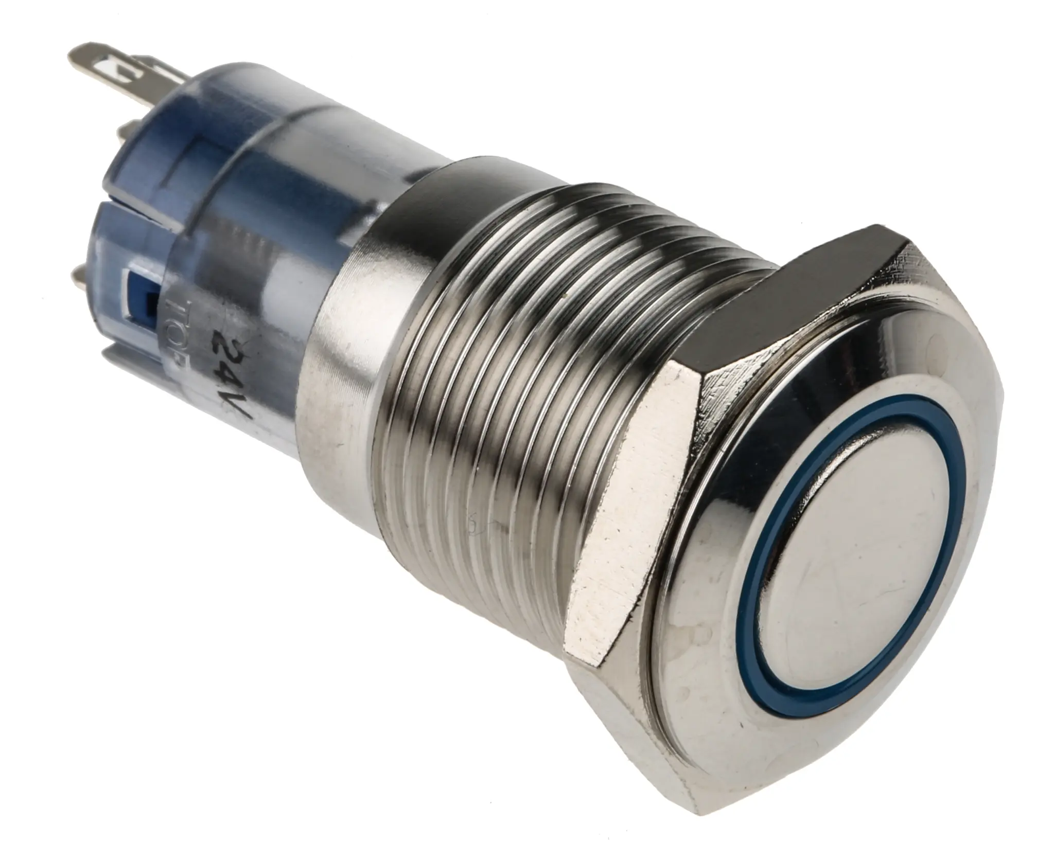 Produktfoto 1 von RS PRO Druckschalter Blau Beleuchtet Tastend Panel Ø 16 mm, 1-poliger Umschalter / 3A 250 V ac, IP65, IP67