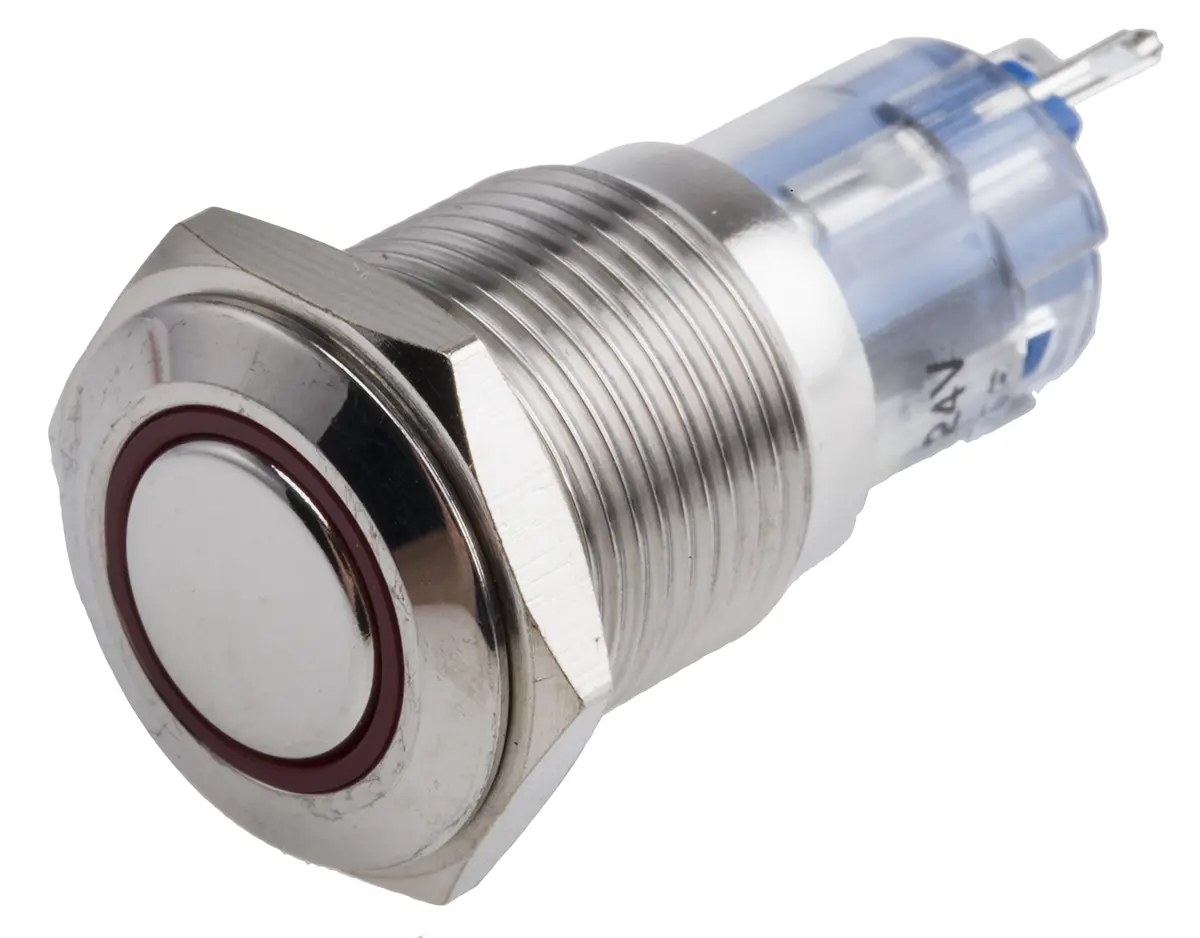 Produktfoto 1 von RS PRO Druckschalter Rot Beleuchtet Tastend Panel Ø 16 mm, 1-poliger Umschalter / 3A 250 V ac, IP65, IP67