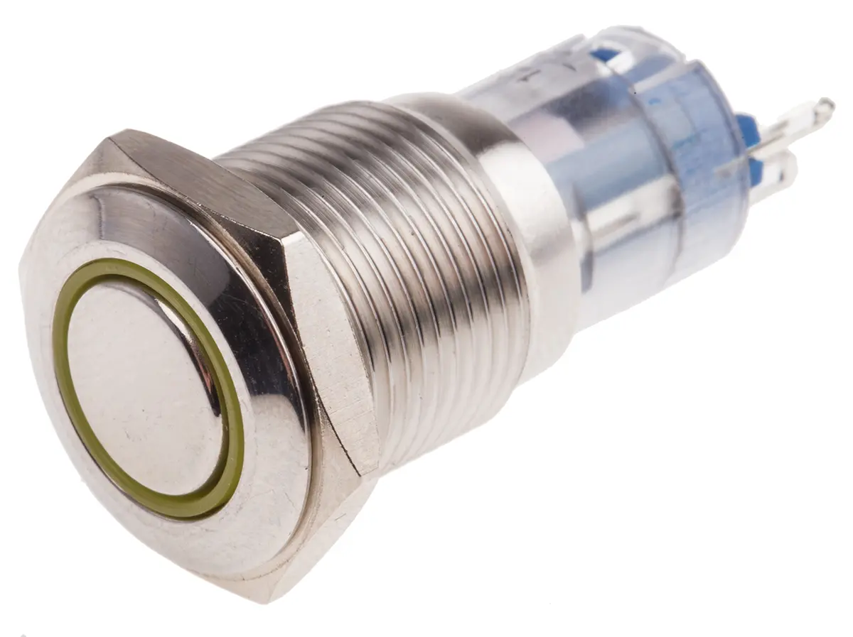 Produktfoto 1 von RS PRO Druckschalter Gelb Beleuchtet Tastend Panel Ø 16 mm, 1-poliger Umschalter / 3A 250 V ac, IP65, IP67