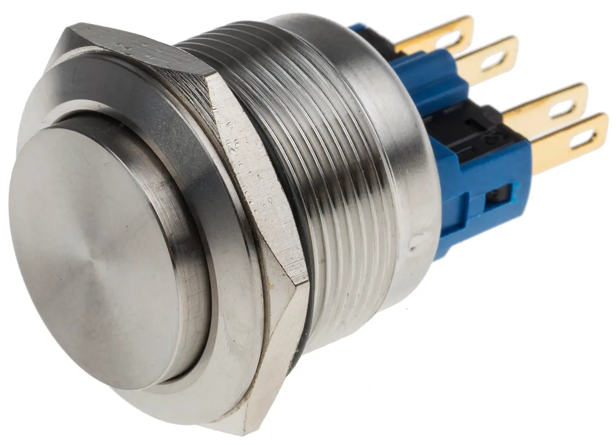 Produktfoto 1 von RS PRO Druckschalter Chrom Tastend Panel Ø 22 mm, 1-poliger Umschalter / 5A 250 V ac, IP67