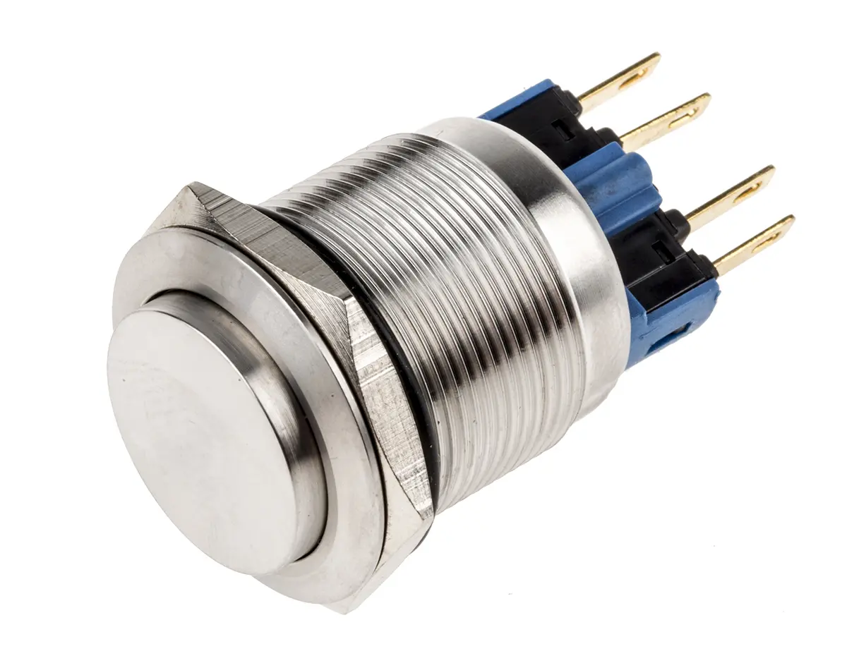 Produktfoto 1 von RS PRO Druckschalter Silber Rastend Panel Ø 22 mm, 1-poliger Umschalter / 5 A 250 V ac, IP65, IP40