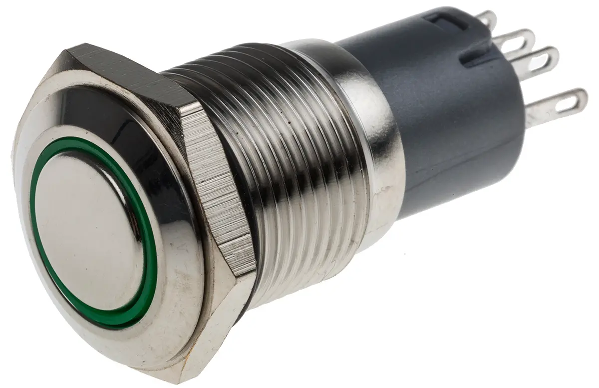 Produktfoto 1 von RS PRO Druckschalter Grün Beleuchtet Rastend Panel Ø 16 mm, 1-poliger Umschalter / 3A 250 V ac, IP65, IP67