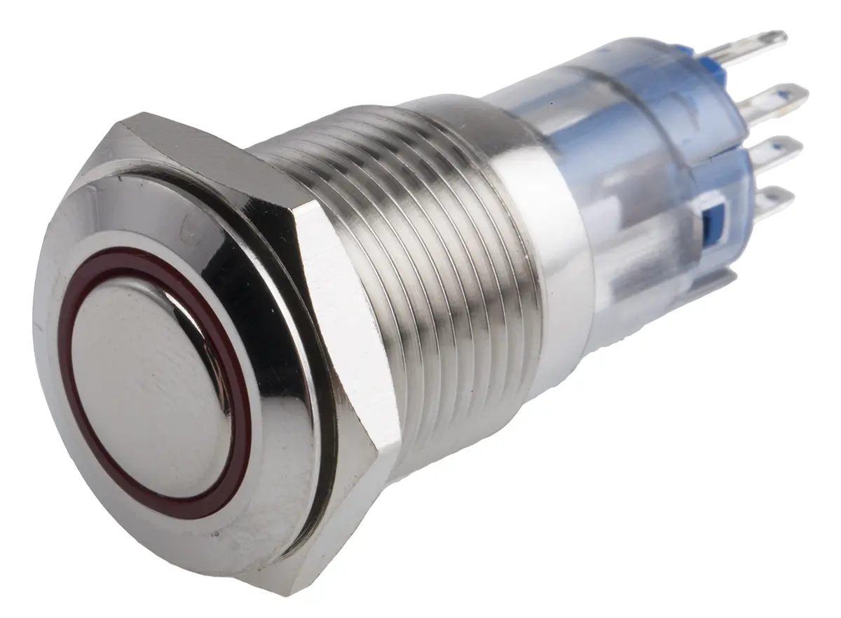 Produktfoto 1 von RS PRO Druckschalter Rot Beleuchtet Rastend Panel Ø 16 mm, 1-poliger Umschalter / 3A 250 V ac, IP65, IP67