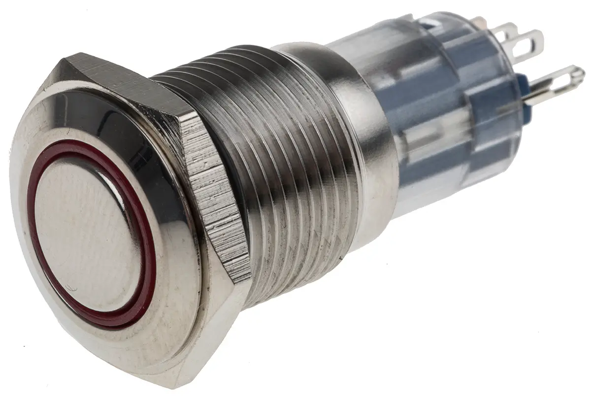Produktfoto 1 von RS PRO Druckschalter Rot Beleuchtet Rastend Panel Ø 16 mm, 1-poliger Umschalter / 3A 250 V ac, IP65, IP67