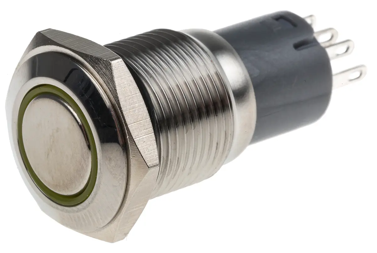 Produktfoto 1 von RS PRO Druckschalter Gelb Beleuchtet Rastend Panel Ø 16 mm, 1-poliger Umschalter / 3A 250 V ac, IP65, IP67
