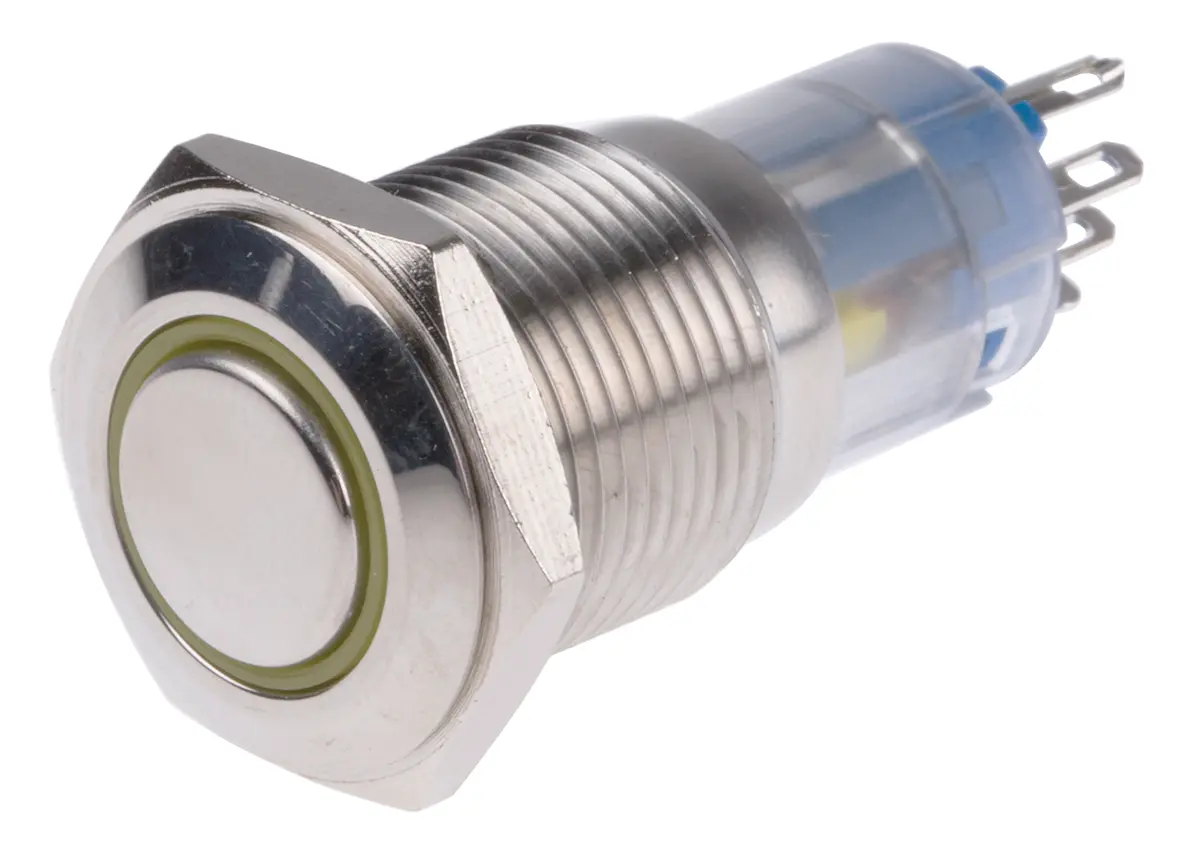 Produktfoto 1 von RS PRO Druckschalter Gelb Beleuchtet Rastend Panel Ø 16 mm, 1-poliger Umschalter / 3A 250 V ac, IP65, IP67