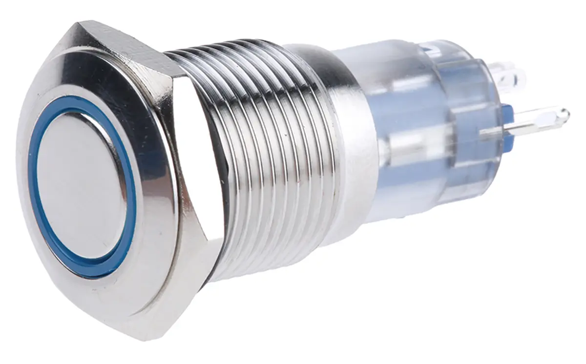 Produktfoto 1 von RS PRO Druckschalter Blau Beleuchtet Tastend Panel Ø 16 mm, 1-poliger Umschalter / 3A 250 V ac, IP65, IP67