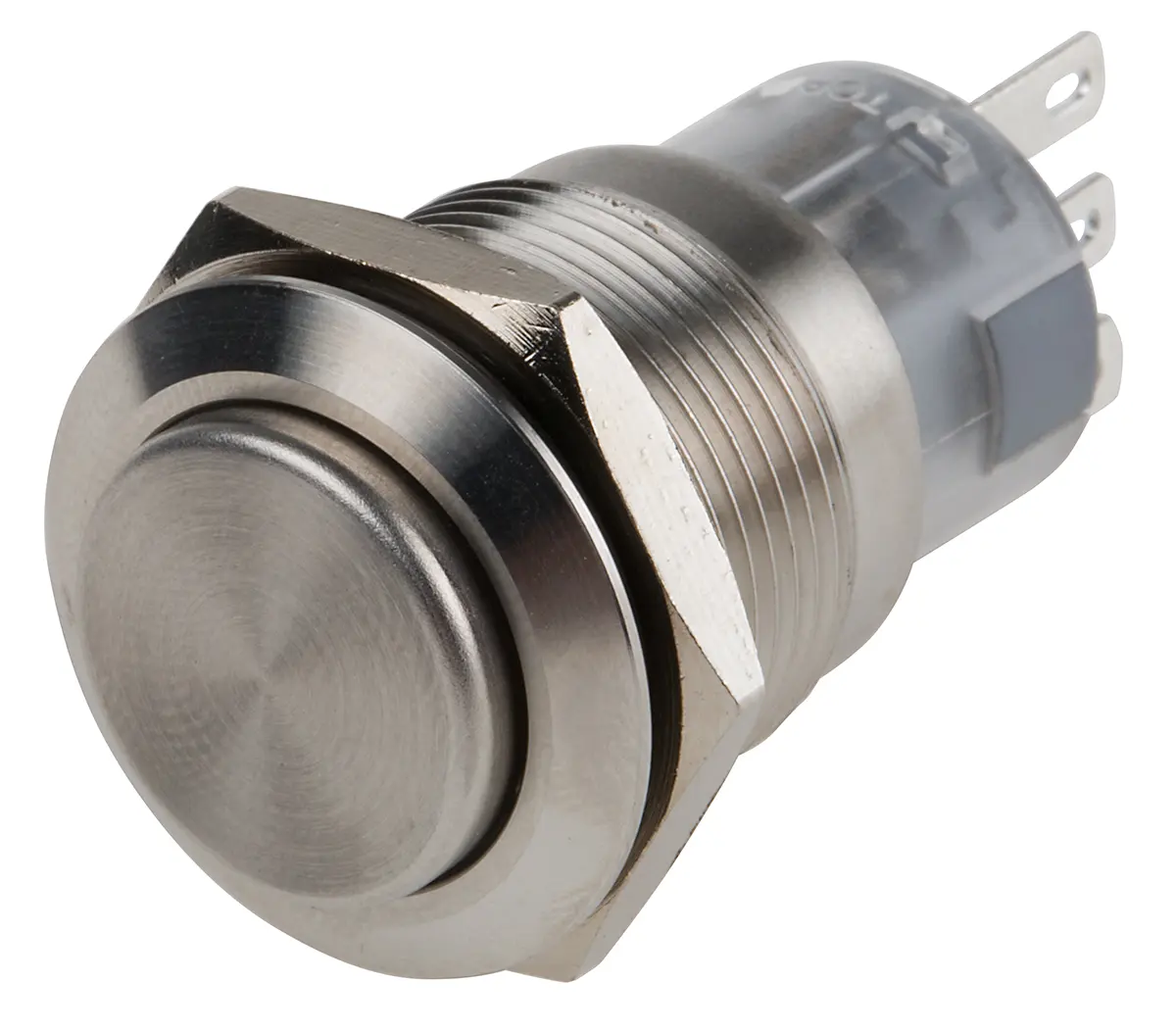 Produktfoto 1 von RS PRO Druckschalter Chrom Rastend Panel Ø 19 mm, 1-poliger Umschalter / 5A 250 V ac, IP65, IP67