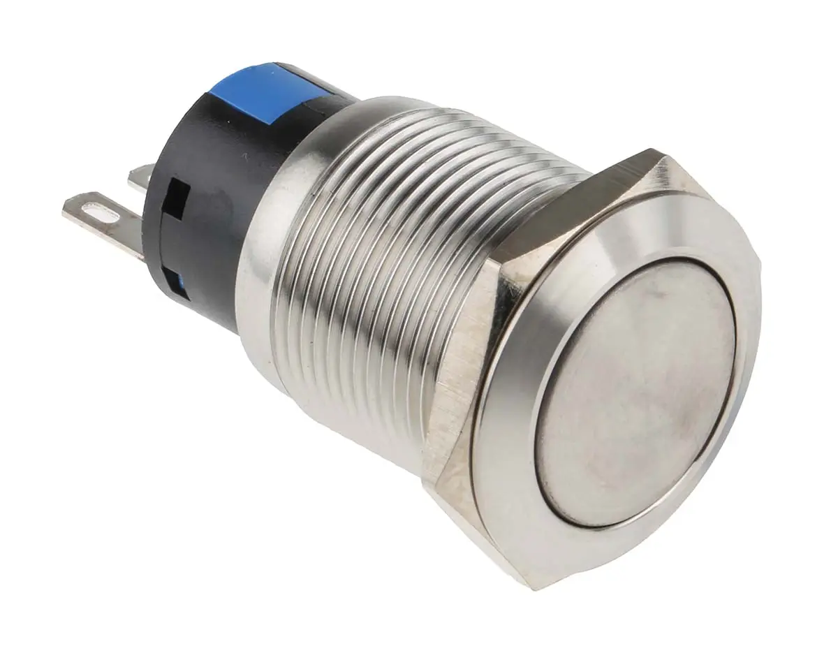 Produktfoto 1 von RS PRO Druckschalter Chrom Tastend Panel Ø 19 mm, 1-poliger Umschalter / 5A 250 V ac, IP65, IP67