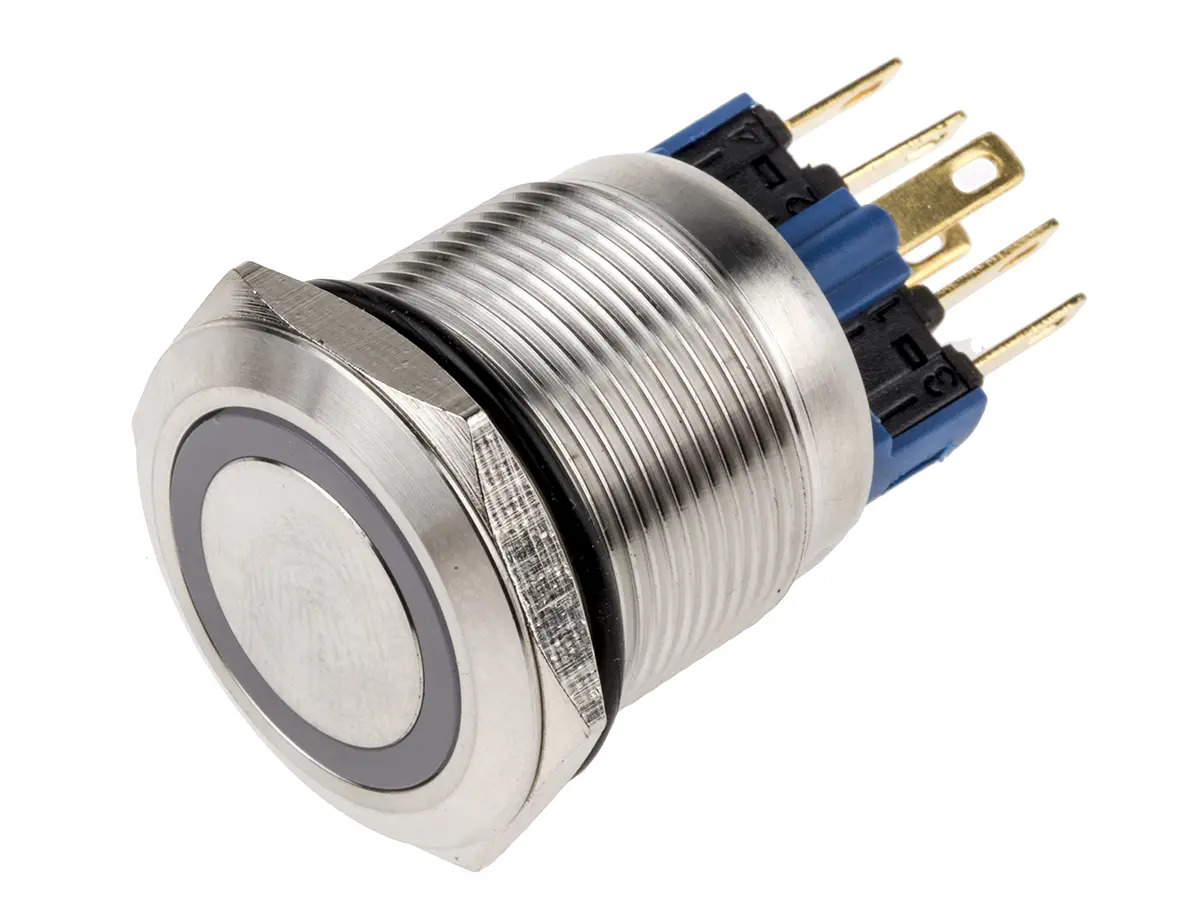 Produktfoto 1 von RS PRO Druckschalter Weiß Beleuchtet Rastend Panel Ø 22 mm, 1-poliger Umschalter / 5A 250 V ac, IP65, IP67