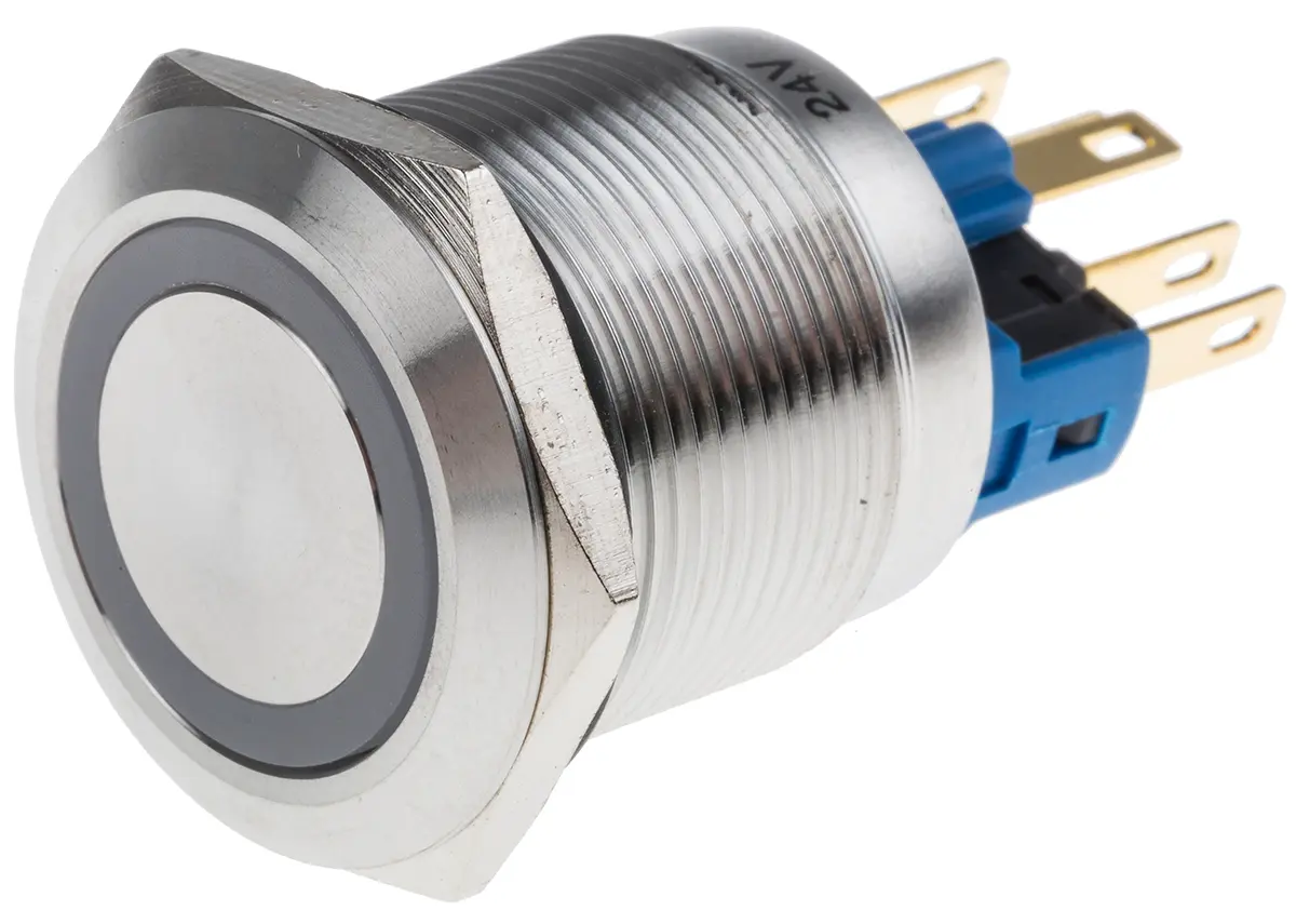 Produktfoto 1 von RS PRO Druckschalter Weiß Beleuchtet Rastend Panel Ø 22 mm, 1-poliger Umschalter / 5A 250 V ac, IP65, IP67