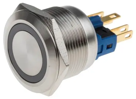 RS PRO Druckschalter Blau Beleuchtet Tastend Panel Ø 22 mm, 1-poliger Umschalter / 5A 250 V ac, IP65, IP67