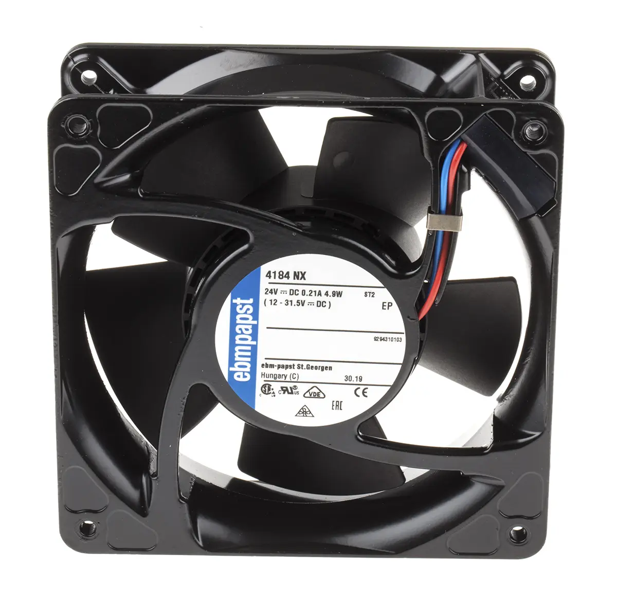 Produktfoto 1 von ebm-papst 4100 N DC-Axiallüfter, Kugellager, 24 V dc / 4.9W, 119 x 119 x 38mm, 3200U/min, 180m³/h