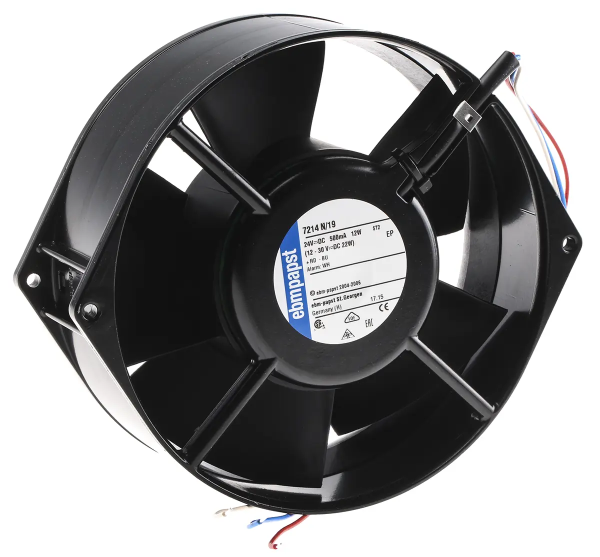 Produktfoto 1 von ebm-papst 7200 N DC-Axiallüfter, Kugellager, 24 V dc / 12W, 150 x 55mm, 3050U/min, 360m³/h