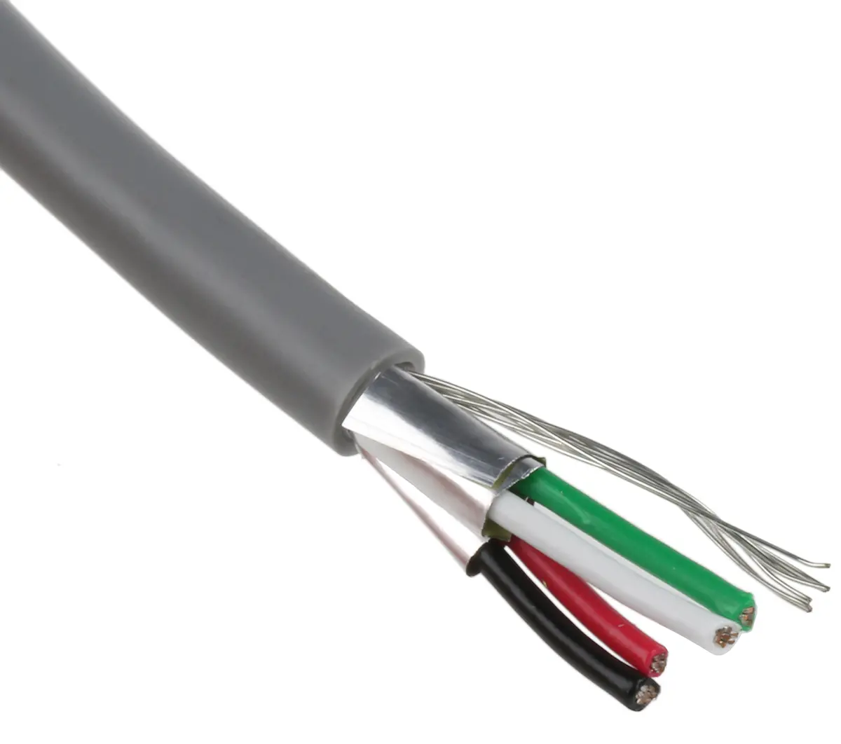 Produktfoto 1 von RS PRO Datenkabel, 2-paarig 0,34 mm² Ø 4.5mm Aluminiumfolie-PET-Band Schirmung PVC isoliert Twisted Pair Grau