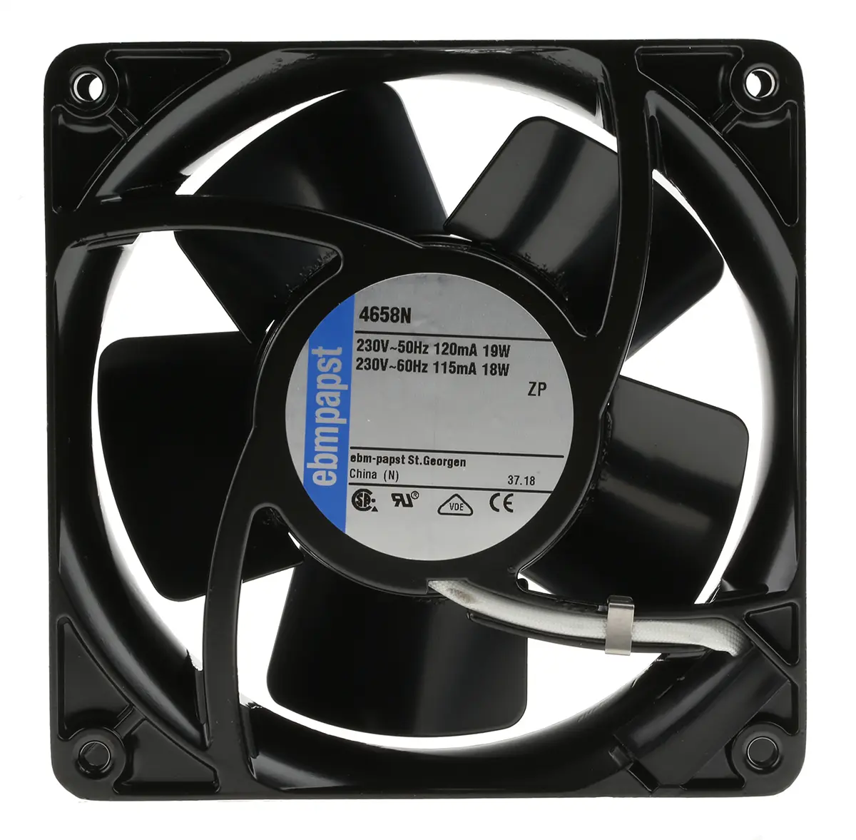 ebm-papst 4000 N Axiallüfter, Kugel, 230V ac / 19.5 W, 2950 U/min, 146 m³/h IP20 119 mm 119mm 38 mm