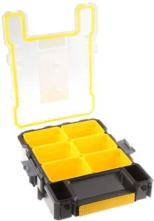 Produktfoto 1 von Stanley Kleinteilebox, Polycarbonat Schwarz, Gelb, 6 Fächer Verstellbare Fächer, 359 mm x 115mm x 261 mm